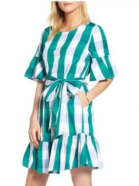 1901 ruffle and bow dress Green and White Striped Tie-Belt Ruffle Dress medium